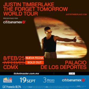 🚨 PRE-VENTA 🚨 ¡🎤✨ JUSTIN TIMBERLAKE  Palacio de los Deportes el 8 de febrero de 2025 🌟