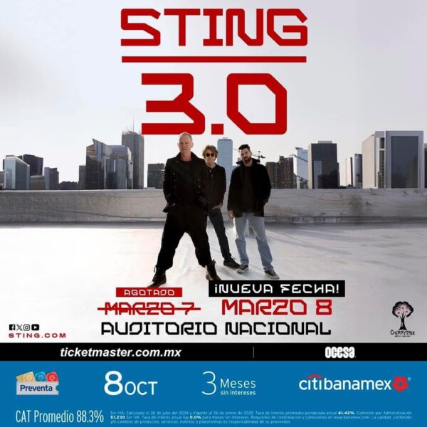 ULTIMOS BOLETOS, STING 3.0 Auditorio Nacional CDMX, 08 de Marzo 2025