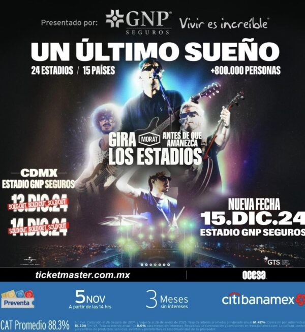 🚨ULTIMOS BOLETOS🚨 MORAT Estadio GNP Seguros CDMX, 15 de Diciembre 2024