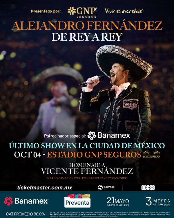 ULTIMO SHOW EN CDMX, ALEJANDRO FERNANDEZ Estadio GNP CDMX, 04 de Octubre 2025