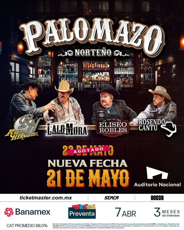 BOLETOS LIBERADOS, PALOMAZO NORTEÑO Auditorio Nacional CDMX, 21 de Mayo 2025