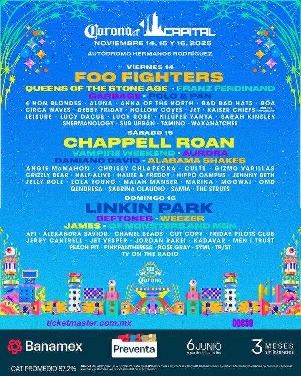 CORONA CAPITAL, ABONO 3 DIAS (14, 15 y 16 Octubre), Autódromo Hermanos Rodriguez CDMX