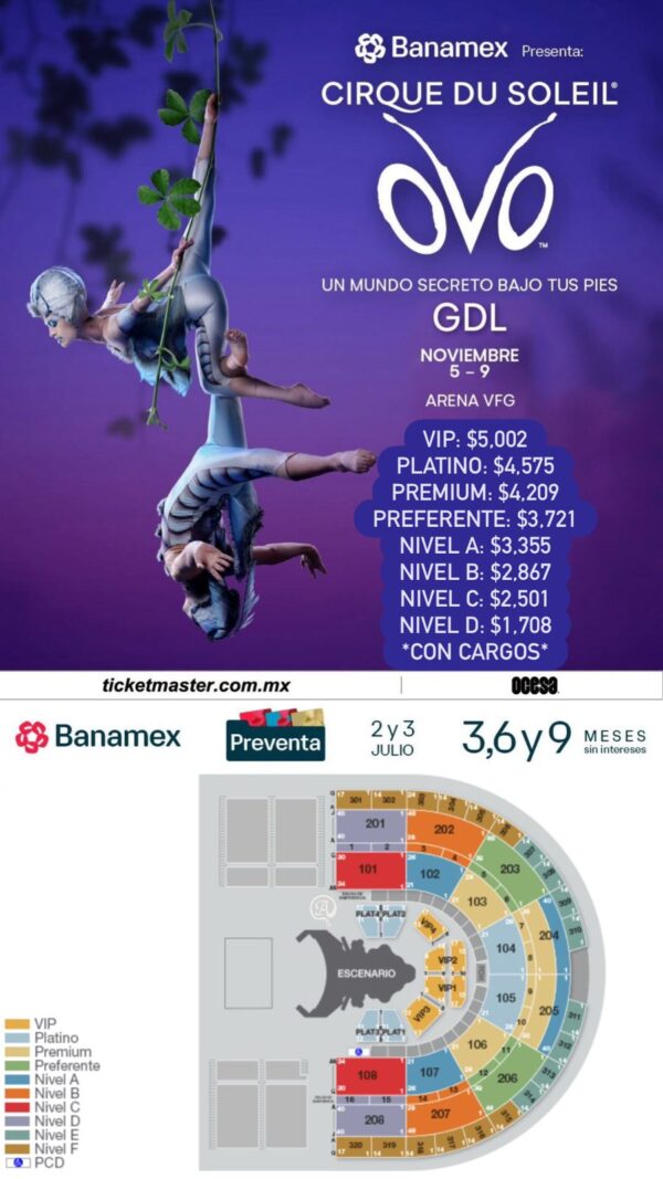 Cirque Du Soleil OVO Del 5 al 9 de Noviembre 2025  Arena VFG  Guadalajara, Jalisco