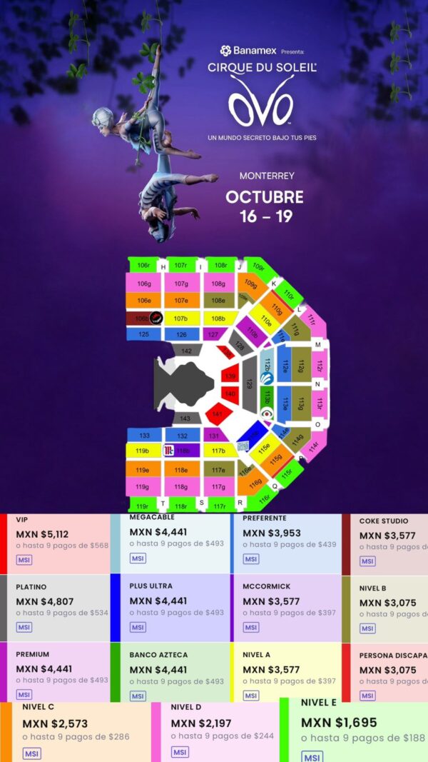 Cirque Du Soleil Arena Monterrey 16 al 19 de Octubre 2025  Arena Monterrey  Monterrey, Nuevo León