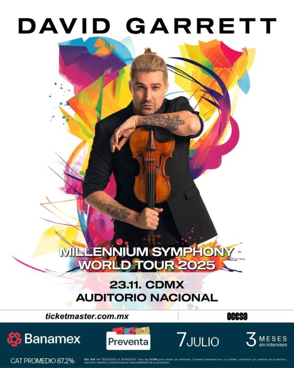 DAVID GARRET MILLENNIUM SYMPHONY WORLD TOUR  Domingo 23 de Noviembre del 2025 Auditorio Nacional  CDMX México