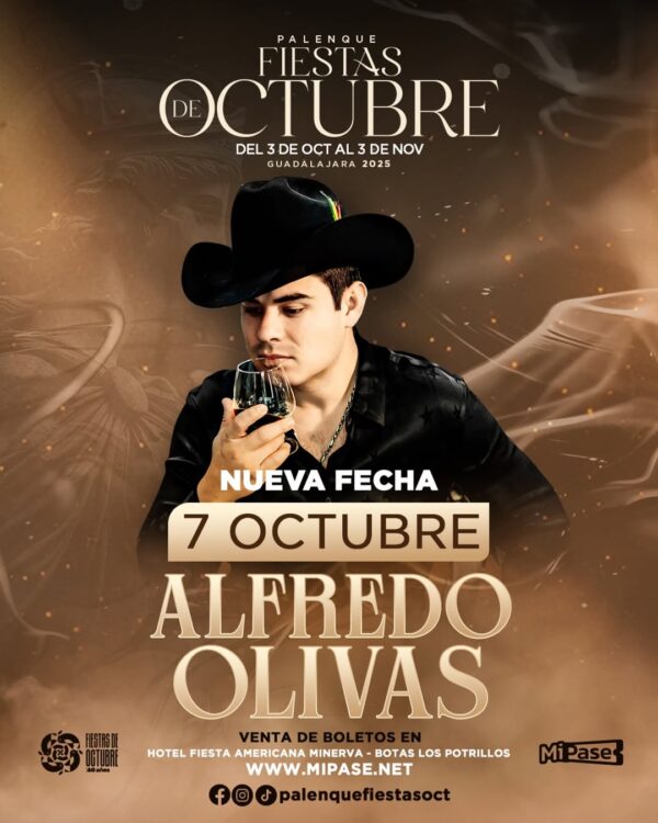 Alfredo Olivas  el 7 de octubre Palenque de las Fiestas de Octubre 2025 en Guadalajara.