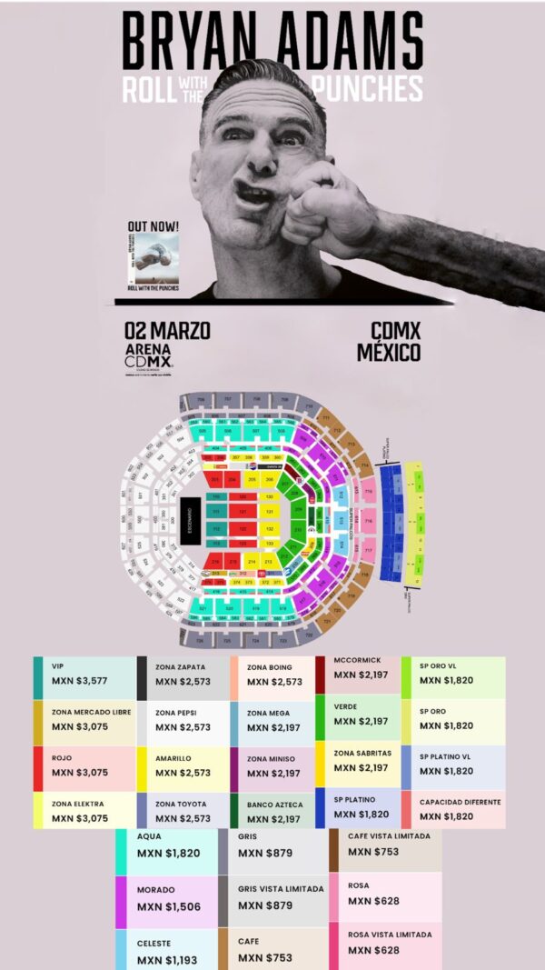 BRYAN ADAMS   ROLL WITH THE PUNCHES  Lunes 2 de Marzo del 2026   Arena CDMX  Ciudad de México
